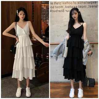 Đầm maxi đi biển - đi dạo phố bốn tầng 2 màu