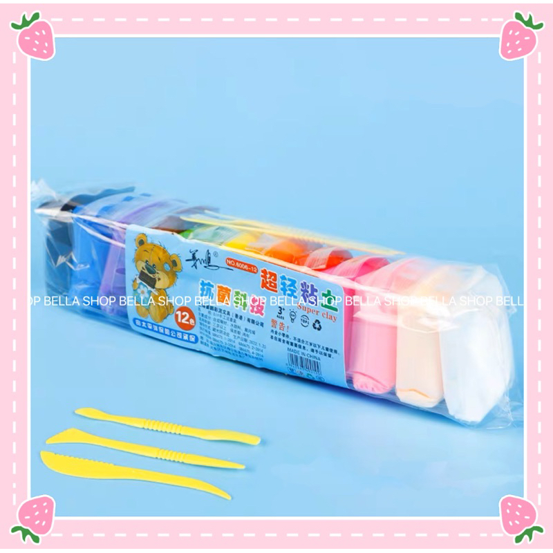 Đất Sét 12 Màu Siêu Nhẹ Tự Khô  Đồ Chơi Giải Trí An Toàn Cho Bé Tự Do Sáng Tạo