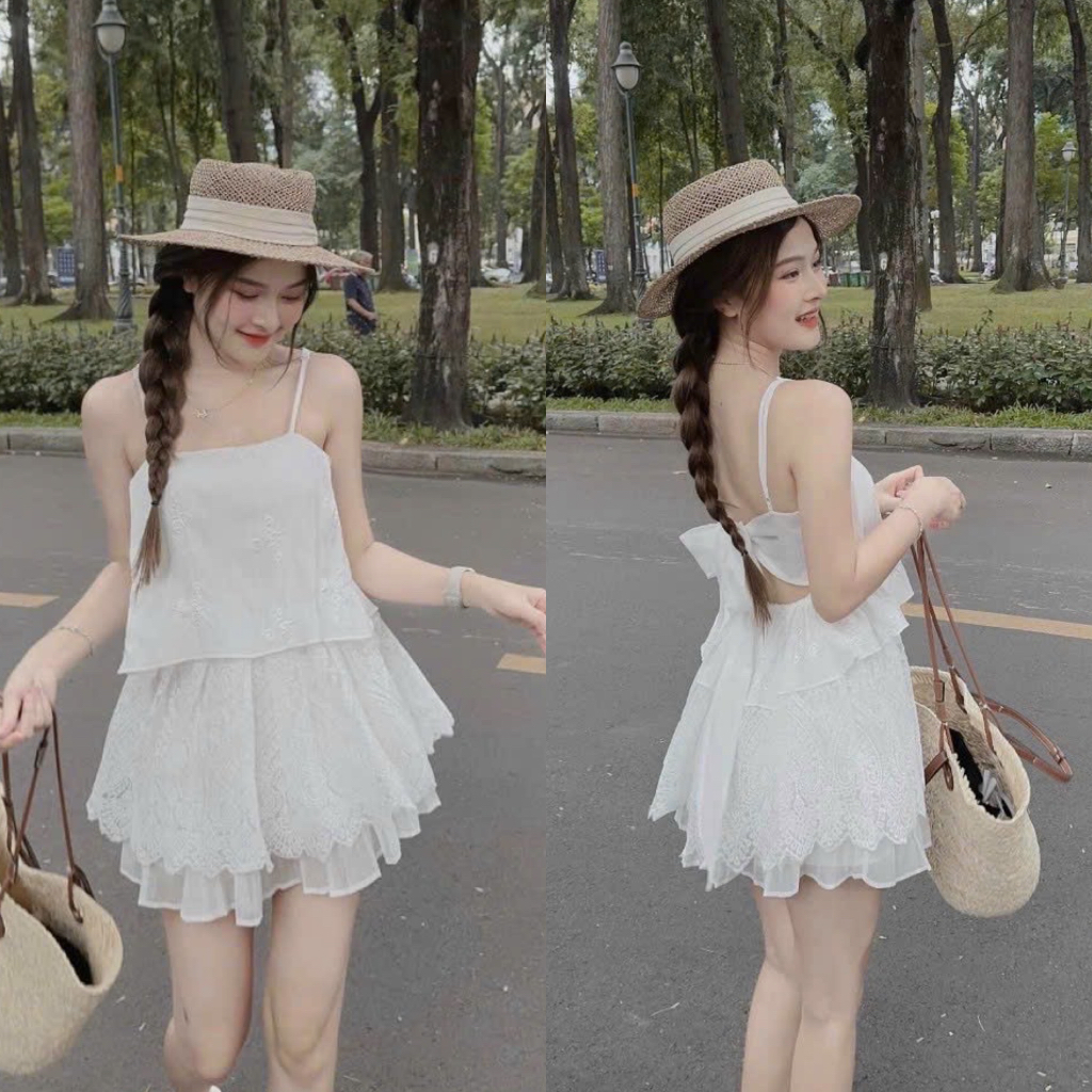 SET ÁO HAI DÂY NƠ LƯNG KÈM CHÂN VÁY (KÈM VIDEO HÌNH THẬT)
