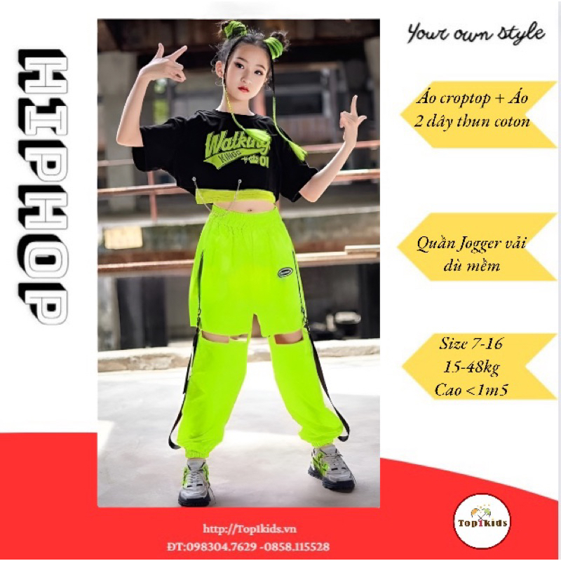 Bộ nhảy bé gái áo croptop phối móc khóa, thun cotton, quần jogger dù hở đùi cao cấp,Top1Kids_201732_sg2