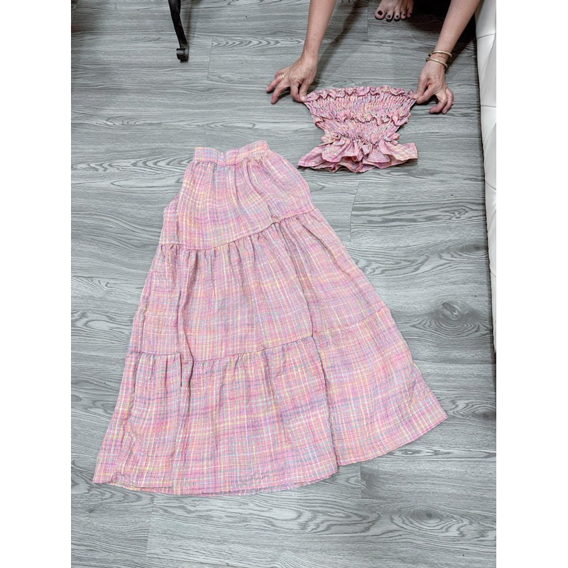 S1-SET VÁY ÁO ỐNG NHÚN MAXI