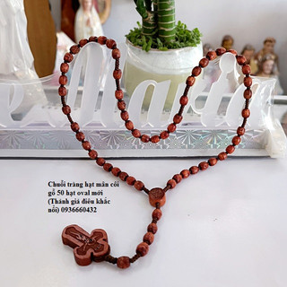 Chuỗi công giáo tràng hạt mân côi gỗ cẩm HQ dây dù 55 hạt hình oval Thánh giá Chúa khắc nổi