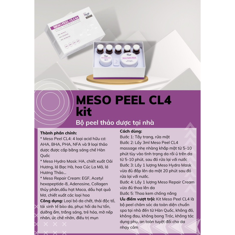 Combo Peel meso cl4 Mịn Da - Trắng Da - Căng bóng - Mờ Thâm