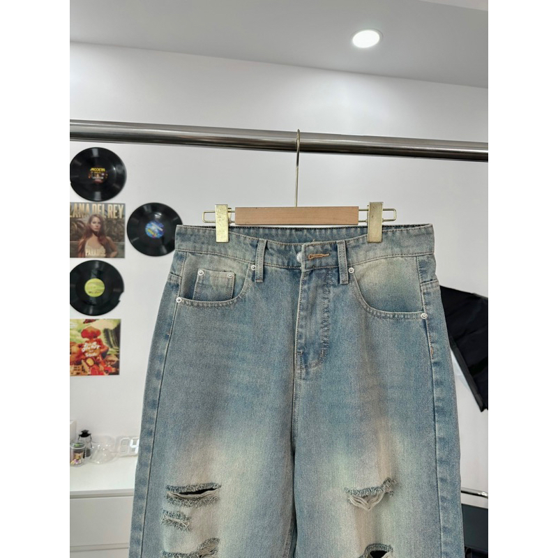 Baggy jeans unisex quần jeans ống siêu rộng rách tưa 11