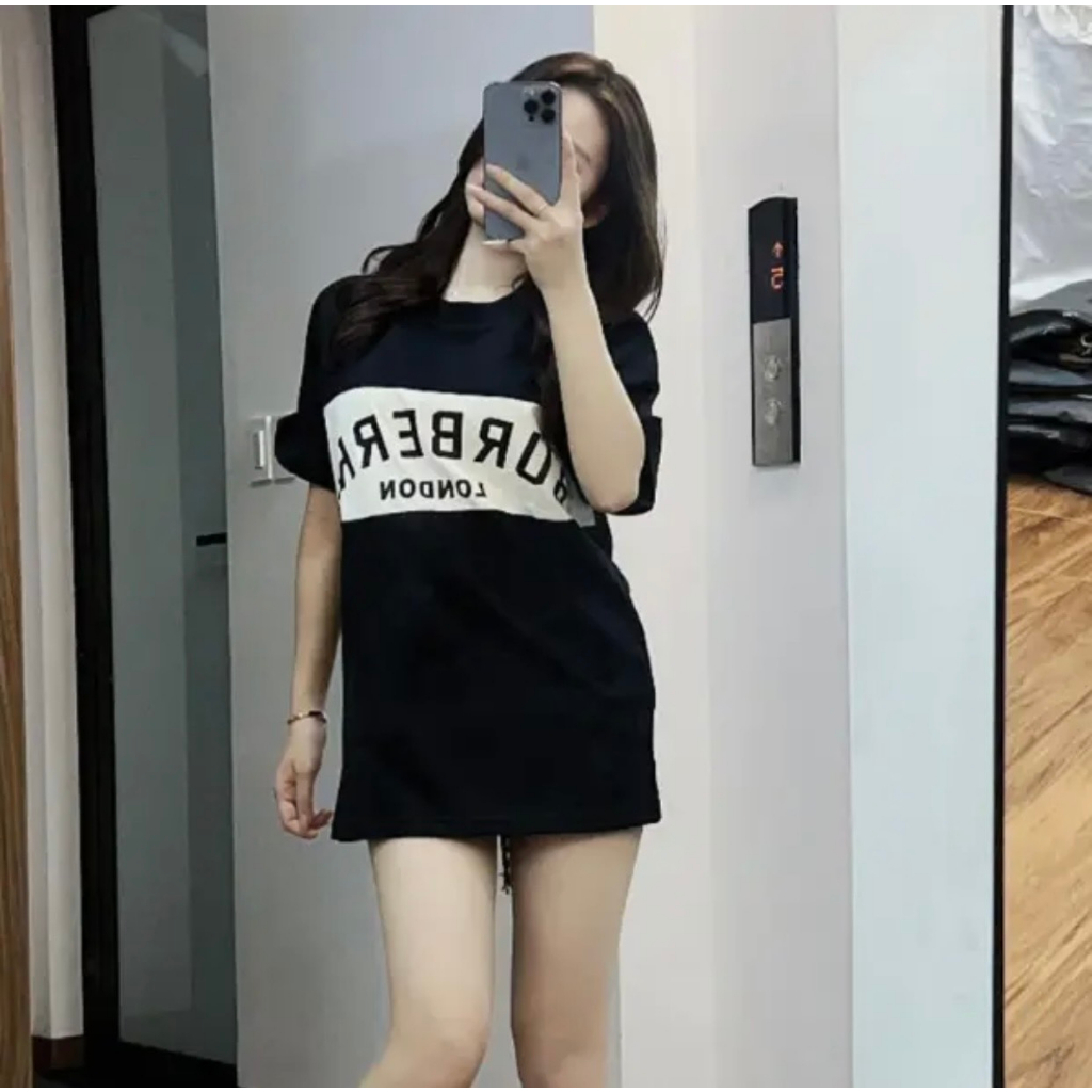 Áo thun form rộng Burbery tay lỡ 100% cotton, áo phông tay lỡ form rộng