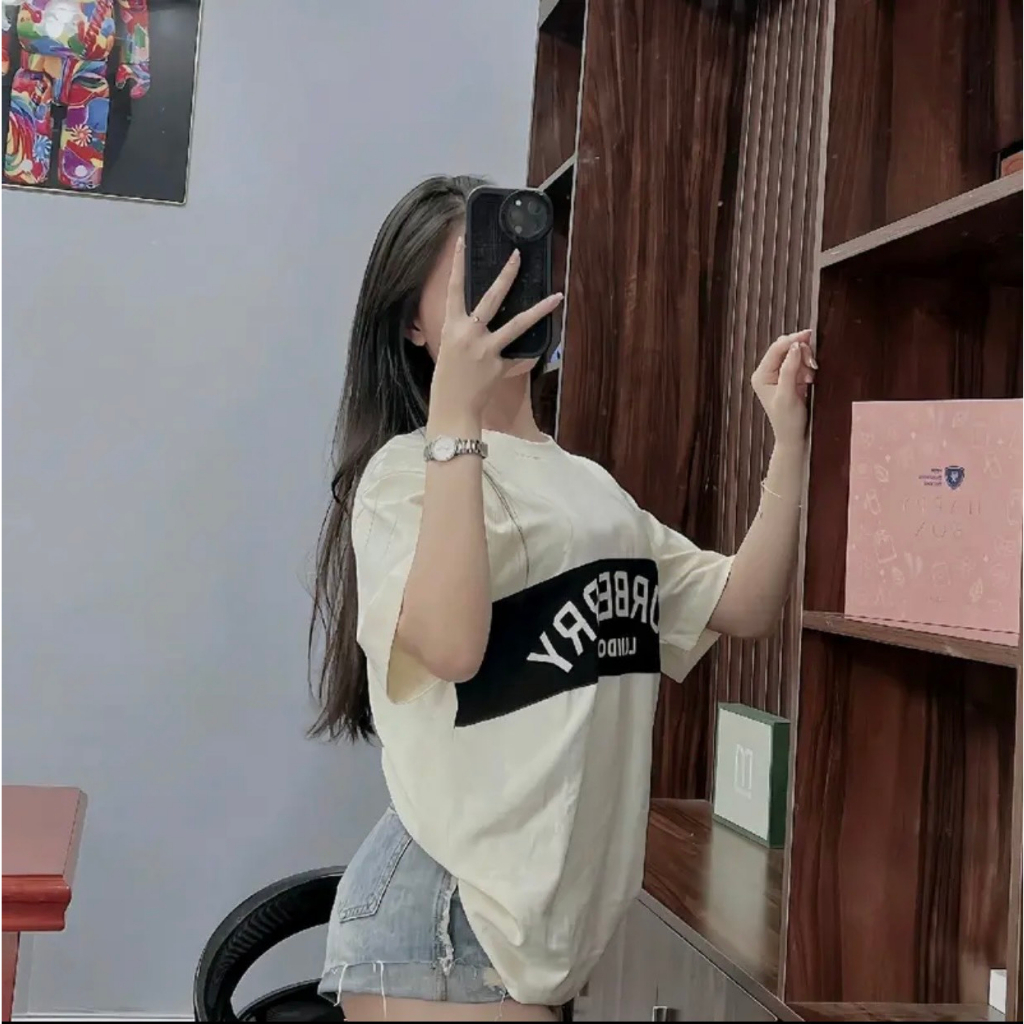 Áo thun form rộng Burbery tay lỡ 100% cotton, áo phông tay lỡ form rộng