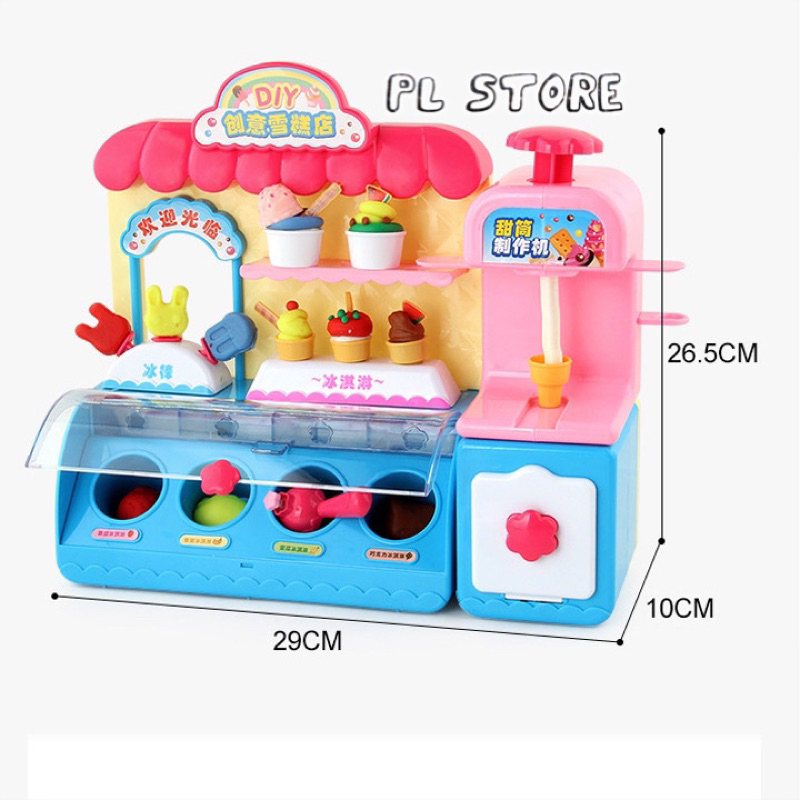 Đồ chơi máy bán kem có đèn với đất nặn nhiều màu kèm sẵn nhiều phụ kiện làm kem hình dáng dễ thương cho bé