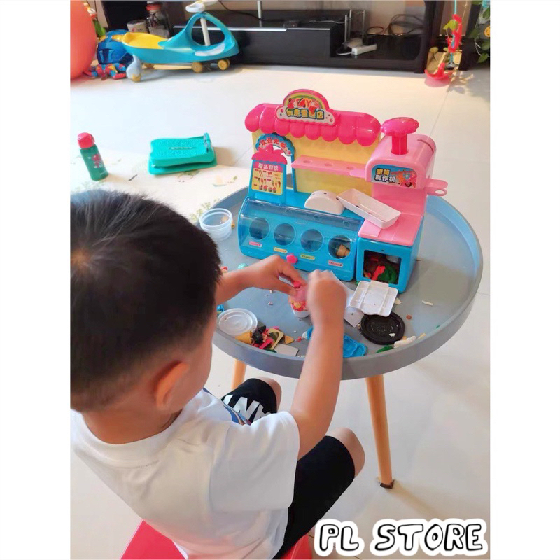 Đồ chơi máy bán kem có đèn với đất nặn nhiều màu kèm sẵn nhiều phụ kiện làm kem hình dáng dễ thương cho bé