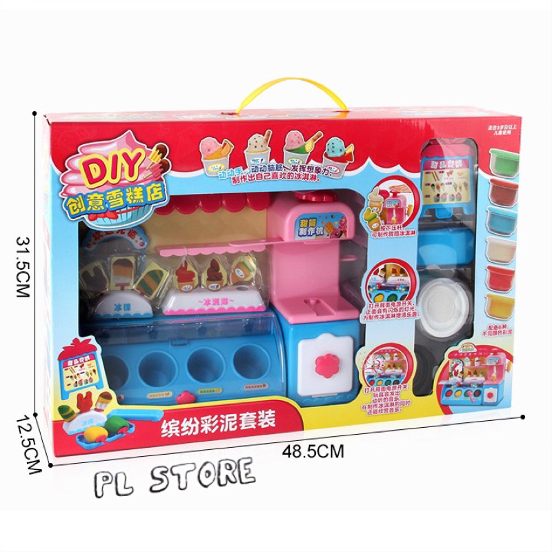 Đồ chơi máy bán kem có đèn với đất nặn nhiều màu kèm sẵn nhiều phụ kiện làm kem hình dáng dễ thương cho bé