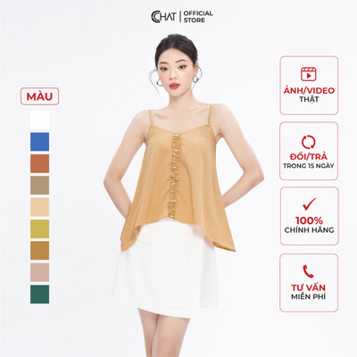 Áo 2 Dây 𝐂𝐂𝐇𝐀𝐓 Kiểu Phối Đai Nẹp Dáng Suông Chất Mango Cao Cấp 92AAE2001ST