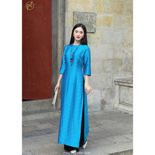 Áo Dài Lụa [ 2023 ] Áo Dài Lụa Truyền Thống Xanh Biển