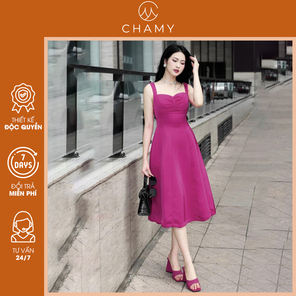Váy đầm hai dây Marco Dress phong cách gợi cảm, cuốn hút chất liệu tapta Ý cao cấp CHAMY