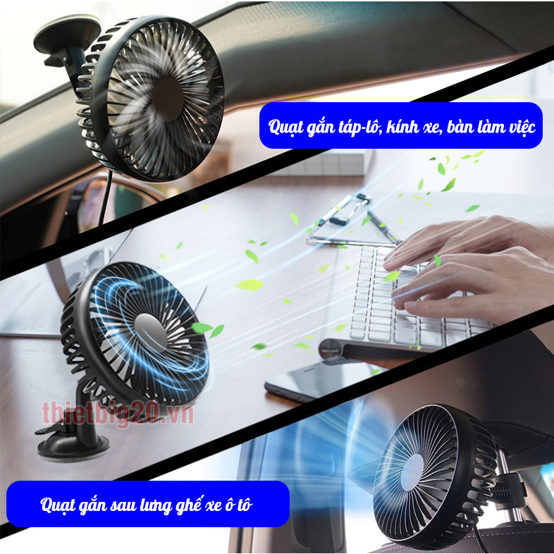 Quạt ô tô đơn gắn táp-lô/lưng ghế - Nguồn USB 5V