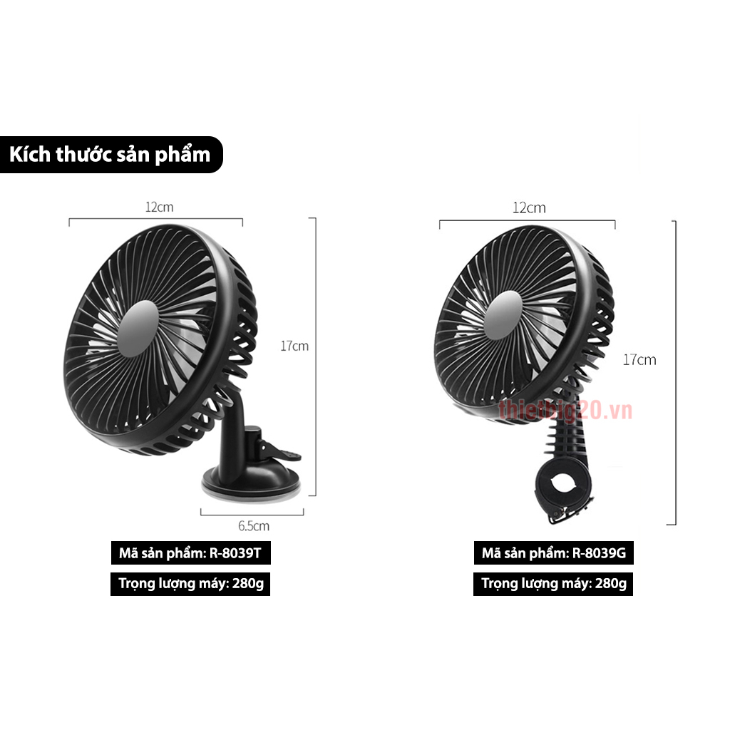 Quạt ô tô đơn gắn táp-lô/lưng ghế - Nguồn USB 5V
