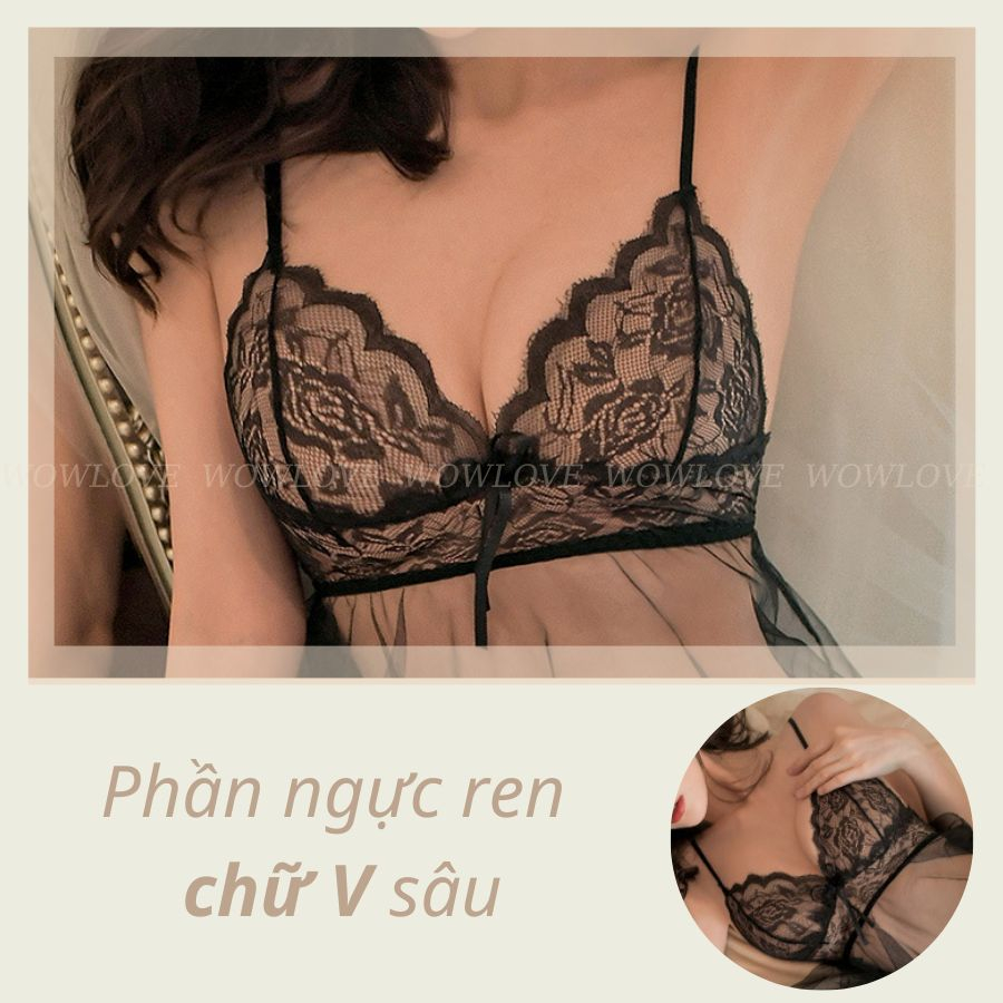 [Tặng 1 chip] Bộ đồ váy ngủ nữ sexy kiểu ren đuôi cá 2 dây xuyên thấu kèm quần lót lọt khe siêu gợi cảm, quyến rũ | BigBuy360 - bigbuy360.vn