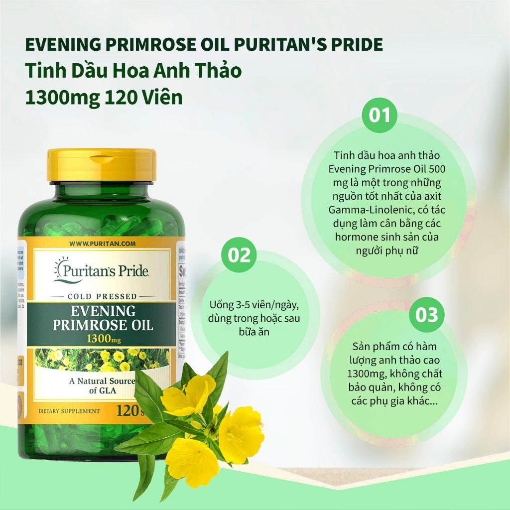 Viên uống tinh dầu hoa anh thảo Puritan s Pride Evening Primrose Oil 1300