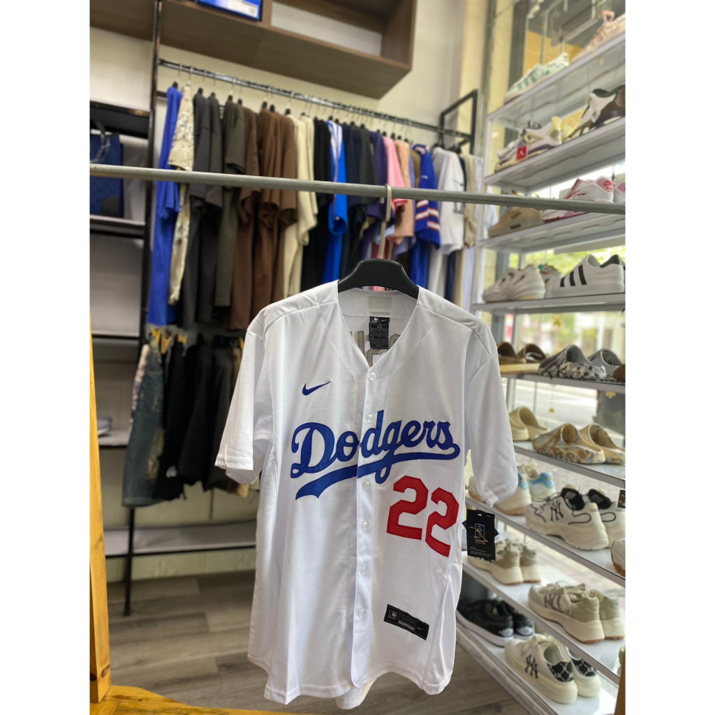 Áo thun bóng chày nike x MLB full tem tag dáng overfit kiểu dáng gài nút cổ bóng chày