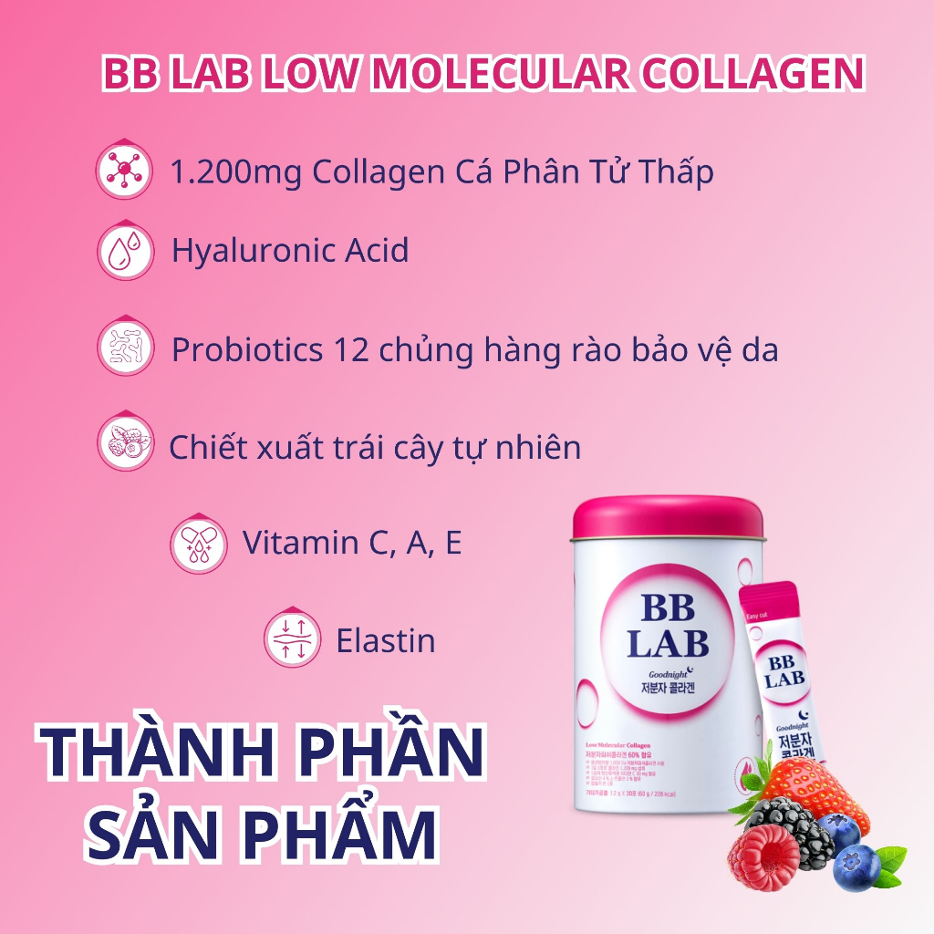 Bột Uống Ban Đêm BB LAB Low Molecular Collagen Bổ Sung Collagen Sáng Da Căng Bóng, Chậm Lão Hóa 30 Gói