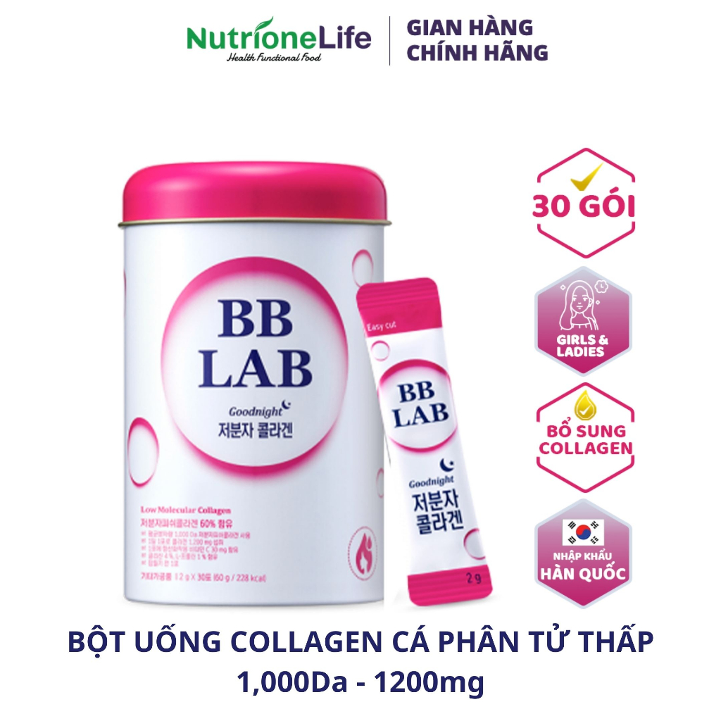 Bột Uống Ban Đêm BB LAB Low Molecular Collagen Bổ Sung Collagen Sáng Da Căng Bóng, Chậm Lão Hóa 30 Gói