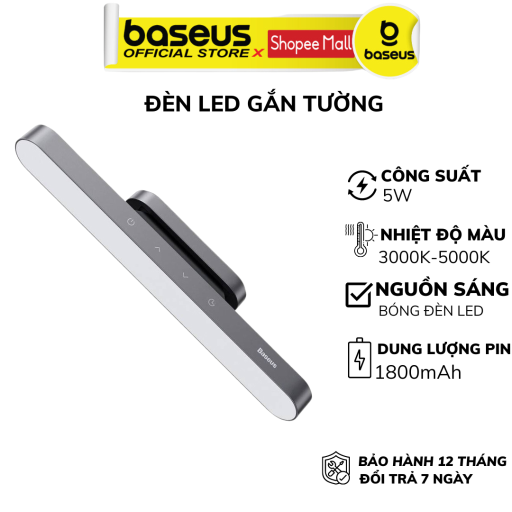 Đèn LED từ tính gắn tường Baseus Đèn dưới có đế nam châm dành để bàn học, phòng ngủ, nhà bếp, ký túc xá