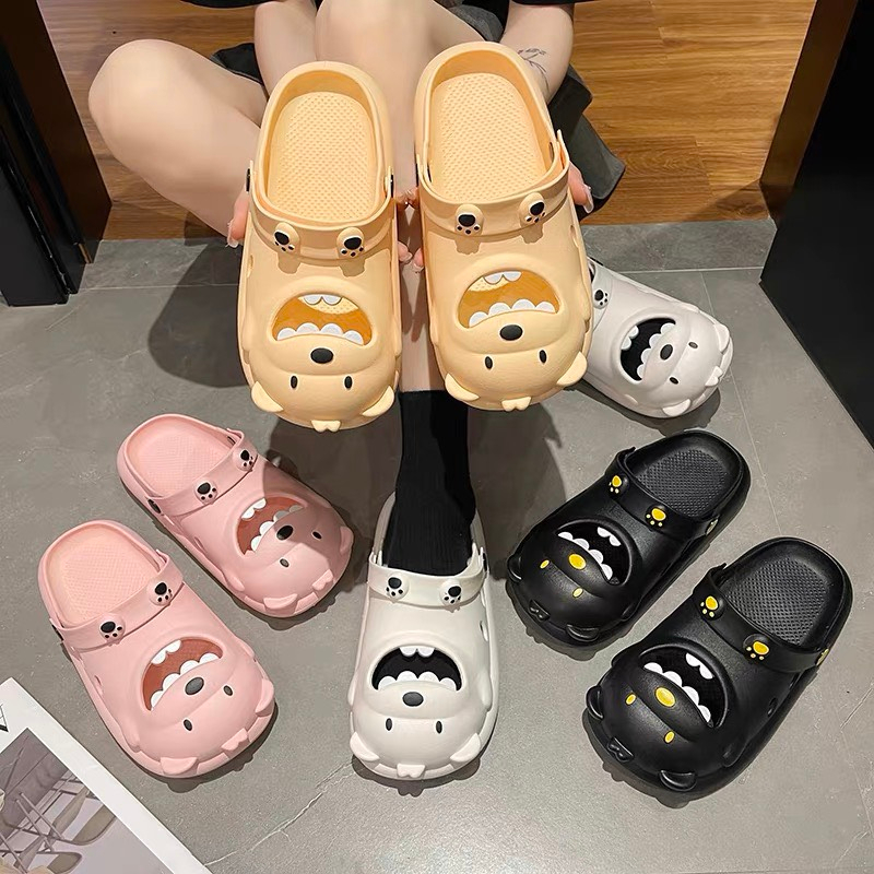 𝐢𝐃É𝐏 𝐒𝐥𝟎𝟑𝟕 Dép sục nhựa đi mưa Gấu Há Miệng cute êm chân chống trượt bít mũi Nữ thời trang