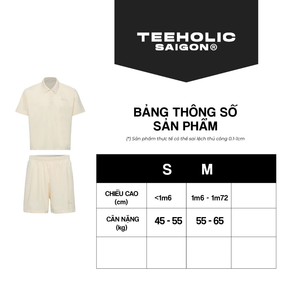 Set bộ polo unisex form rộng cotton dày dặn thêu logo teeholic màu đen kem