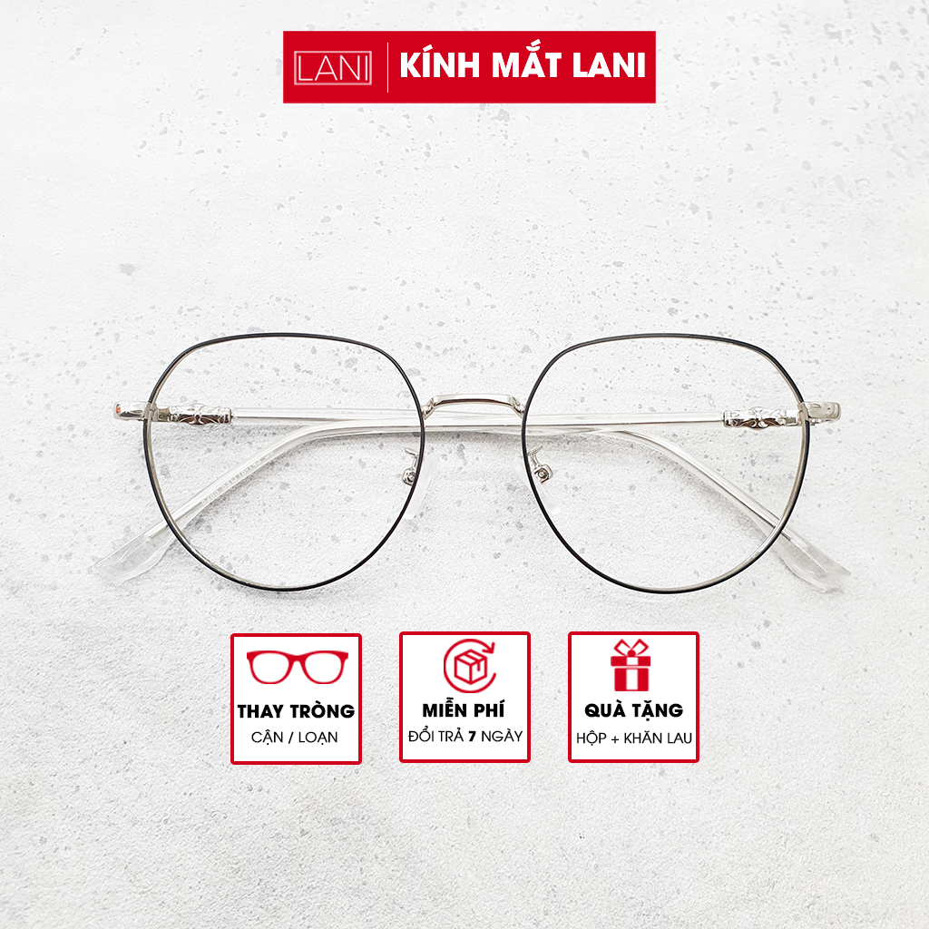 Gọng kính cận nam nữ LANI 61035 kim loại đa giác họa tiết nhiều màu nhận lắp mắt kính có độ theo yêu cầu