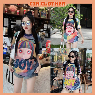 Áo Phông Loang Cô Gái Cotton Quảng Châu Cao Cấp Phom Rộng Dấu Quần Cổ Bo Đẹp