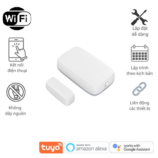 Cảm biến mở cửa Tuya - Kết nối Wifi, cảnh báo qua điện thoại - Tặng pin khi đặt hàng