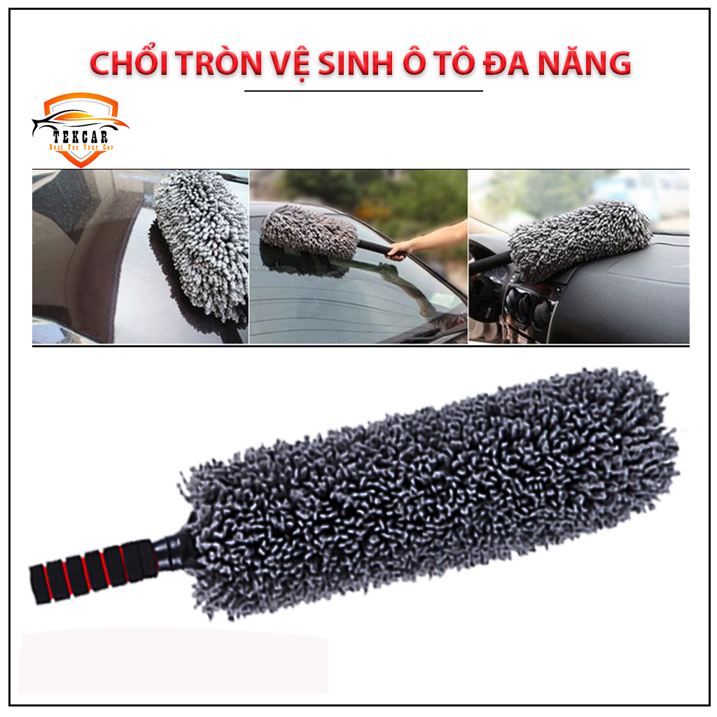 Chổi tròn lau bụi bằng sợi quang dầu Polime tổng hợp cao cấp, cán dài kim loại , cây quét dọn vệ sinh nội thất cho xe hơ