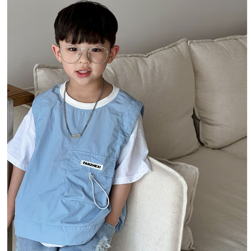 Áo xanh gió nối tay trắng cho bé trai phong cách Hàn Quốc B77-21382