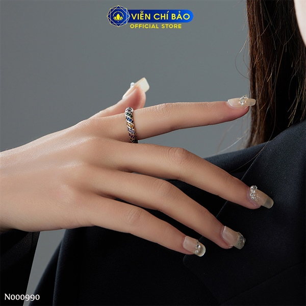 Nhẫn bạc nữ viền xoắn đá cầu vồng chất liệu bạc Thái 925 thời trang phụ kiện trang sức Viễn Chí Bảo N000990