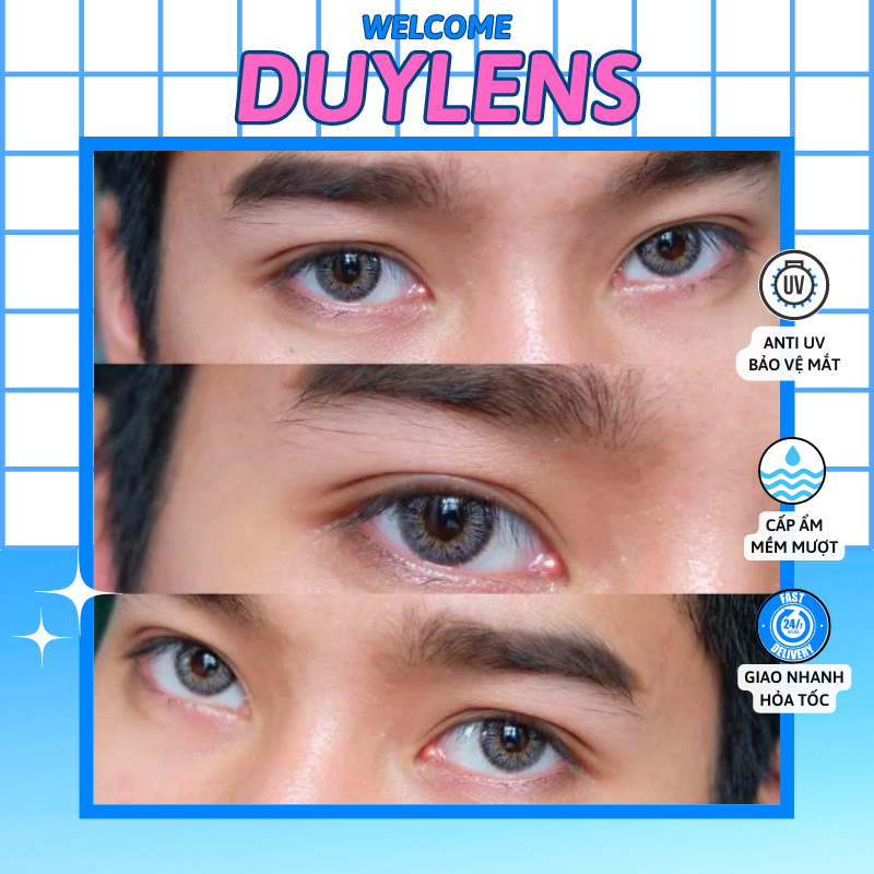 Kính áp tròng cận GLAMOUR GRAY - Lens cận nâu vân nhũ giãn nhỏ 14mm cho mắt thở