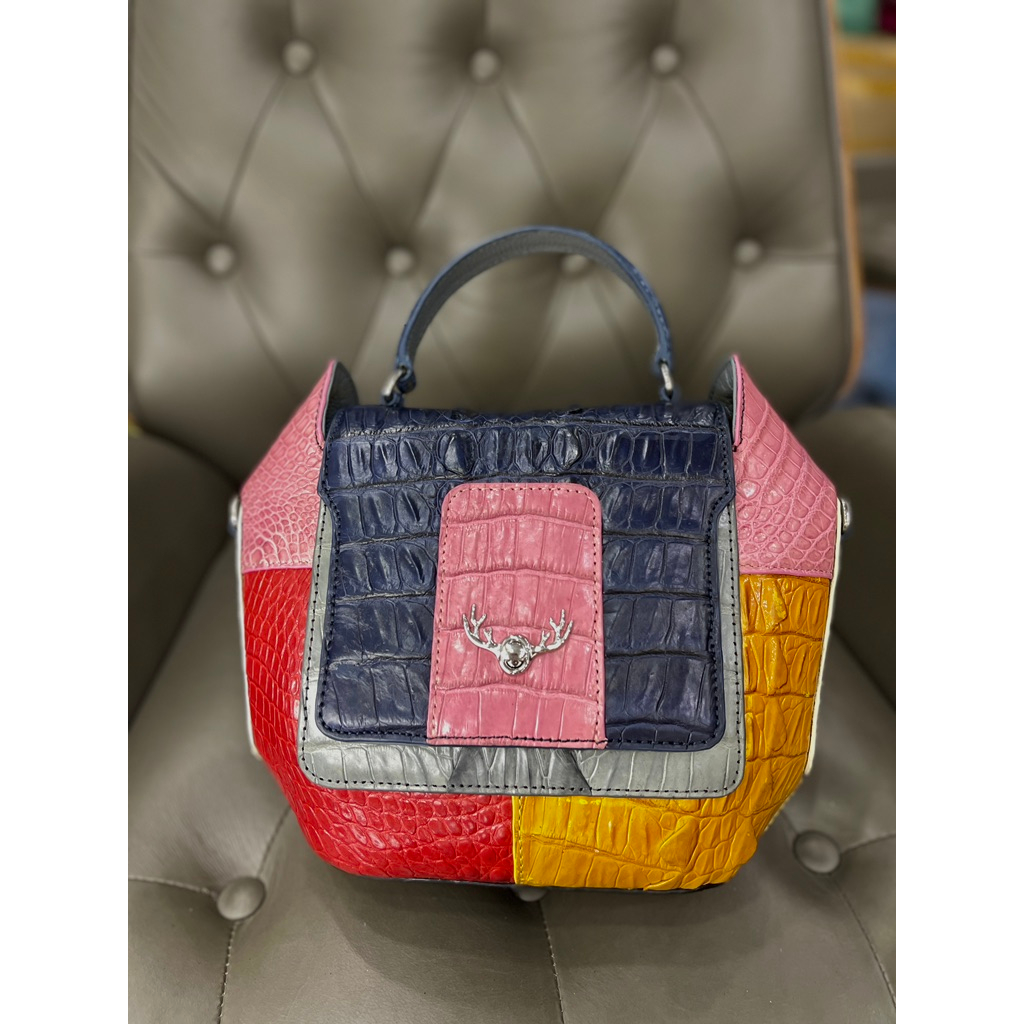 Túi Xách Phối Màu Khóa Hươu Da Cá Sấu 2DO LEATHER kích thước  Quà Tặng Cho Người Thân, Sang Trọng