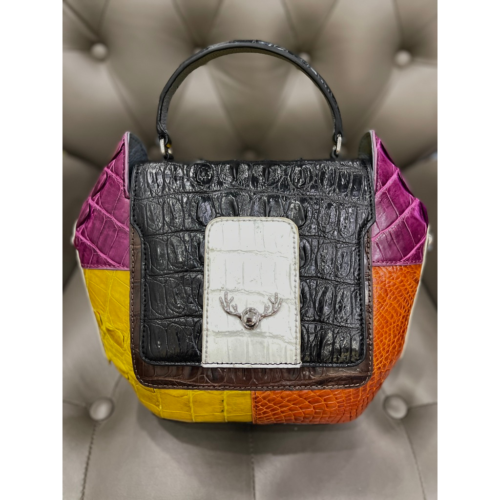 Túi Xách Phối Màu Khóa Hươu Da Cá Sấu 2DO LEATHER kích thước  Quà Tặng Cho Người Thân, Sang Trọng
