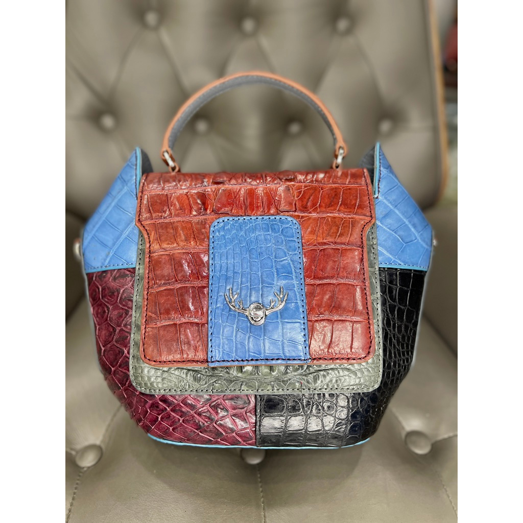 Túi Xách Phối Màu Khóa Hươu Da Cá Sấu 2DO LEATHER kích thước  Quà Tặng Cho Người Thân, Sang Trọng