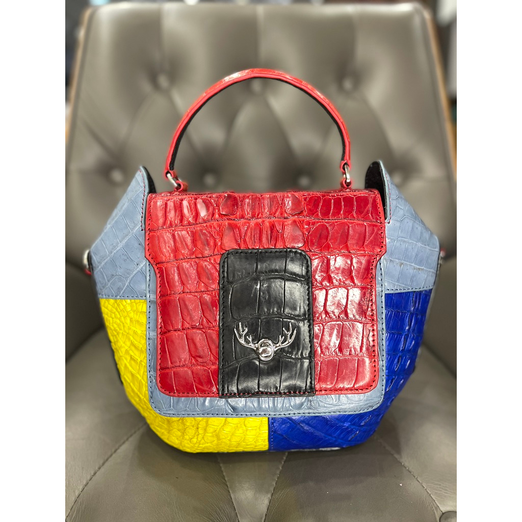 Túi Xách Phối Màu Khóa Hươu Da Cá Sấu 2DO LEATHER kích thước  Quà Tặng Cho Người Thân, Sang Trọng