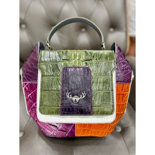 Túi Xách Phối Màu Khóa Hươu Da Cá Sấu 2DO LEATHER kích thước (25x21x9) Quà Tặng Cho Người Thân, Sang Trọng