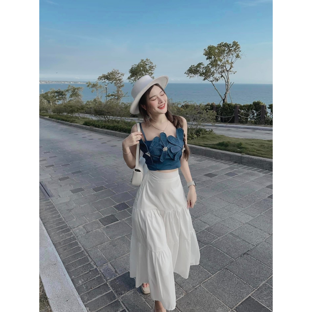 Sét Bò Lụa 2 Dây Quây Chân Váy Thô Mềm Tầng Xoè Cạp Trước Chun Sau- Sét Bò Hot Hit