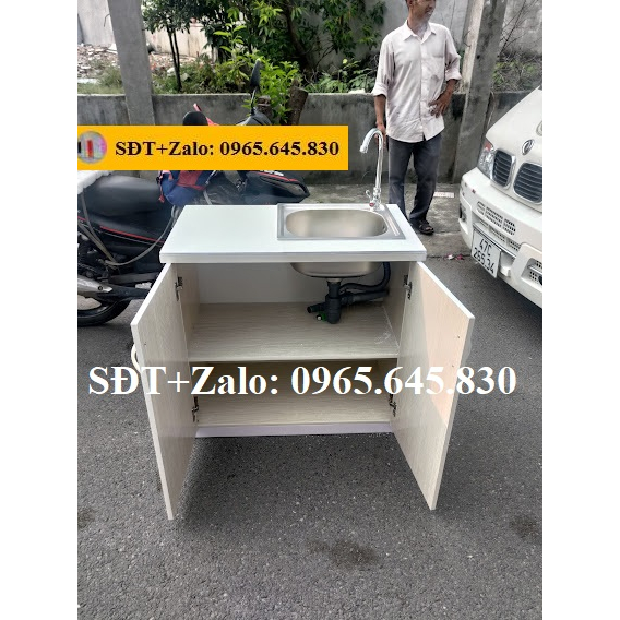 Tủ Bếp Nhựa Đài Loan Cao 81cm Ngang 82cm Sâu 42cm Màu Gỗ Sồi Mặt Gạch Trắng TB119 ( Khách Tự Lắp Nước)