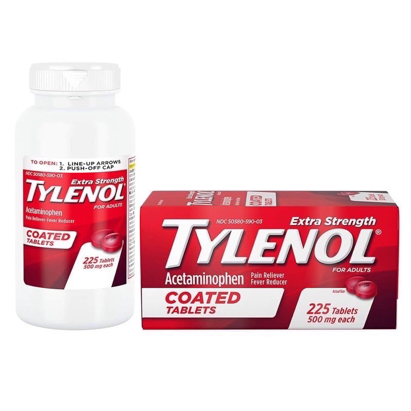 Viên uống 𝙏YLÊ𝙉ÔL Acetaminophen Extra Strength 500mg 225 Coated Tablets Mỹ 🇺🇸