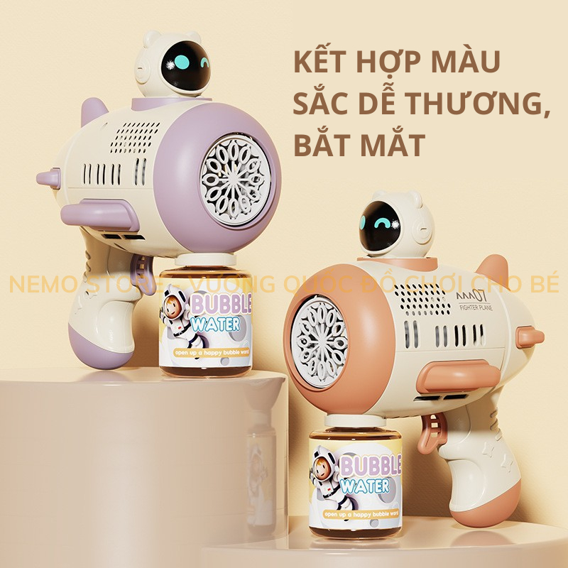 Súng bắn bong bóng xà phòng có đèn led NEMO STORE, súng đồ chơi cho bé bằng nhựa ABS an toàn