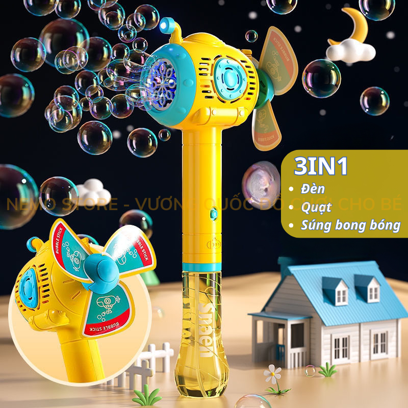 Súng bắn bong bóng xà phòng có đèn led NEMO STORE, súng đồ chơi cho bé bằng nhựa ABS an toàn