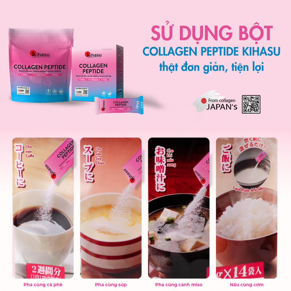 Bột collagen peptide kihasu: dạng bột collagen nhật bản dành cho mọi lứa tuổi - Tăng độ ẩm cho da, giúp tone da sáng