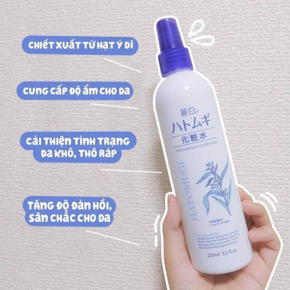Xịt khoáng phun sương Hatomugi Mist 250ml dưỡng ẩm sâu và làm sáng da chiết xuất hạt ý dĩ Nhật Bản - Konnichiwa