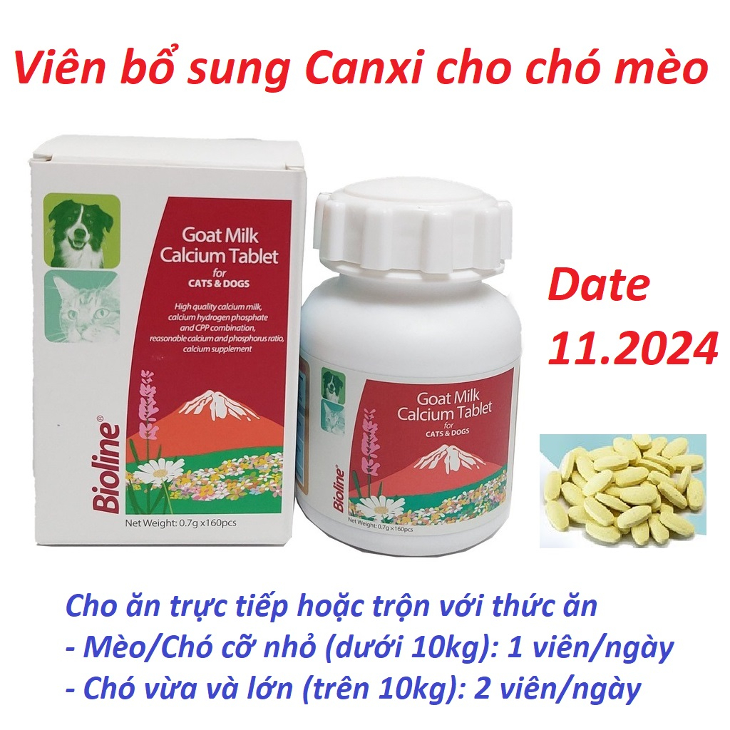 Viên sữa dê bổ sung canxi cho chó mèo Bioline Goat Milk Calcium Date 11.2024