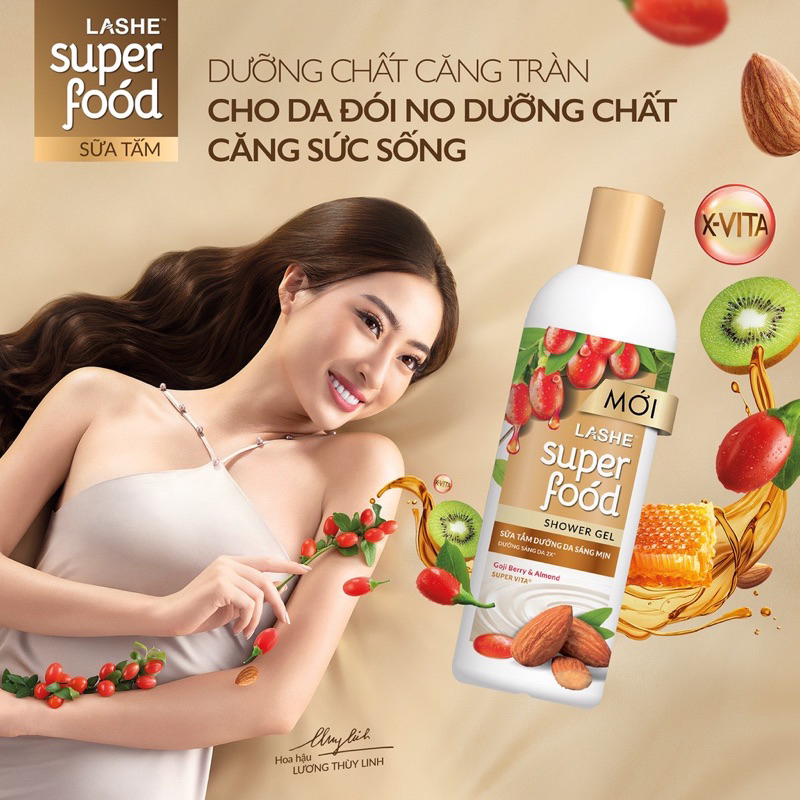 Sữa tắm LASHE SUPERFOOD Dưỡng Da Sáng Mịn 30G