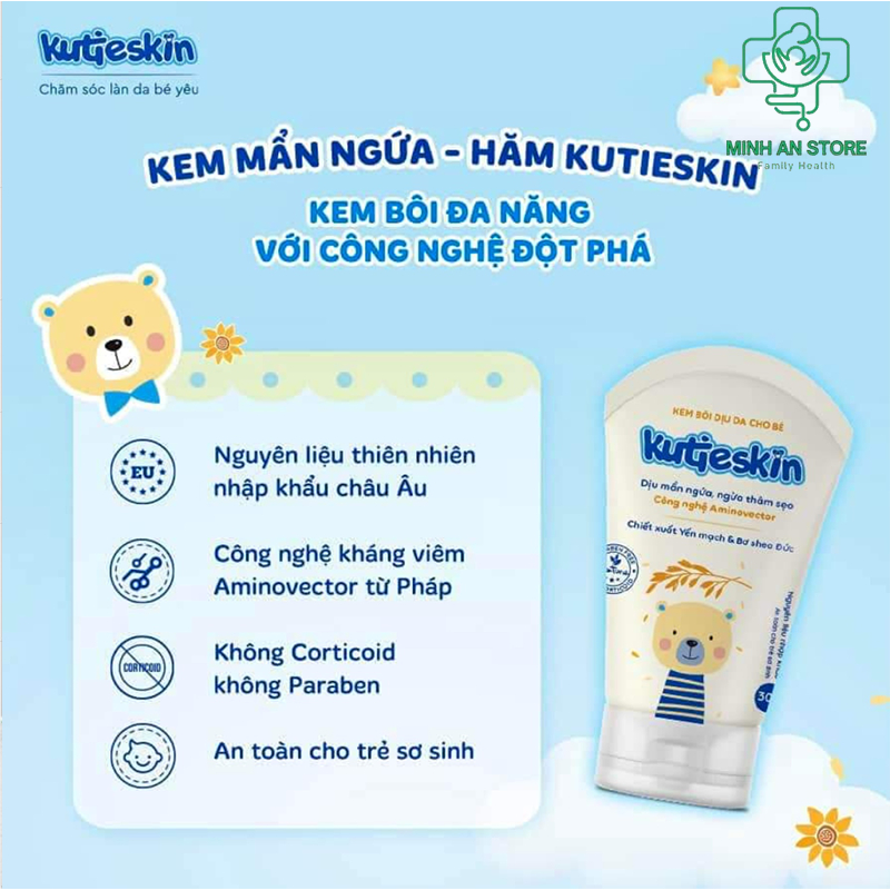 KUTIESKIN- Combo kem chăm sóc da em bé toàn diện (Dưỡng Ẩm / Làm Mềm, Dịu Mát Da / Mẩn Ngứa, Hăm/ Rôm Sảy) (Tuýp 30g)