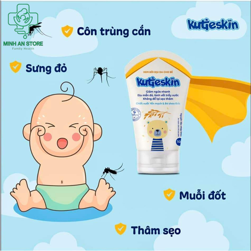 KUTIESKIN- Combo kem chăm sóc da em bé toàn diện (Dưỡng Ẩm / Làm Mềm, Dịu Mát Da / Mẩn Ngứa, Hăm/ Rôm Sảy) (Tuýp 30g)