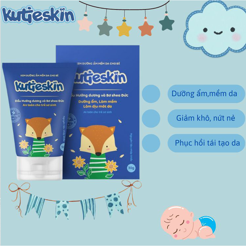 KUTIESKIN- Combo kem chăm sóc da em bé toàn diện (Dưỡng Ẩm / Làm Mềm, Dịu Mát Da / Mẩn Ngứa, Hăm/ Rôm Sảy) (Tuýp 30g)